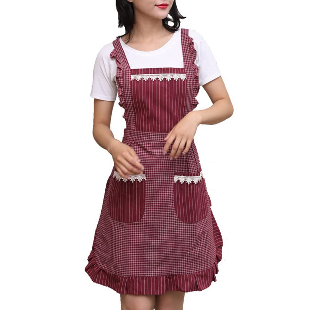 Cute Apron For Women With Pockets, Comfortable Kitchen Apron, Perfect For Cafe Shop, Baking, Gardening, Cooking, Red