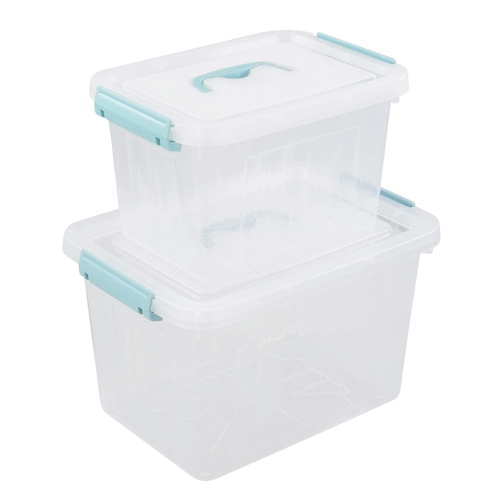 Gloreen 12 Quart&6 Quart Clear Storage Bins With Lid And Mint Green Handle, Multipurpose Stackable Plastic Storage Latches Box/C