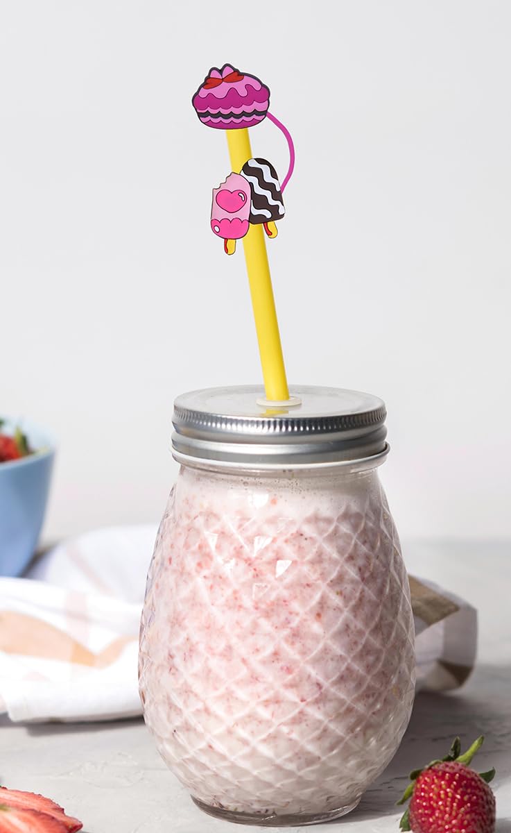 8Pcs Donut Straw Cover Cap For Tumblers Ice Cream Fruit Straw Topper For Tumblers Dust-Proof Drinking Straw Reusable Straw Tip C