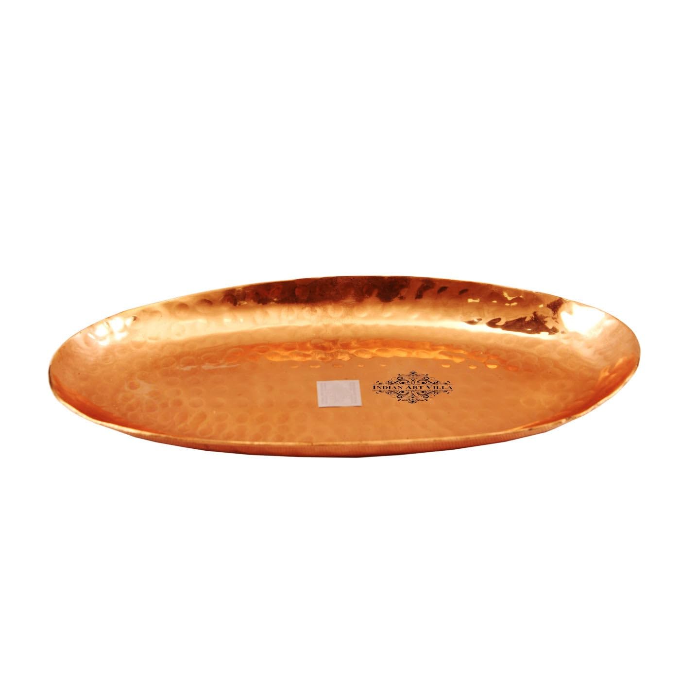 Indian Art Villa Copper Oval Serving Tray  Hammered Design Platter, Elegant Serveware For Versatile Serving, Width  4 Inch  R