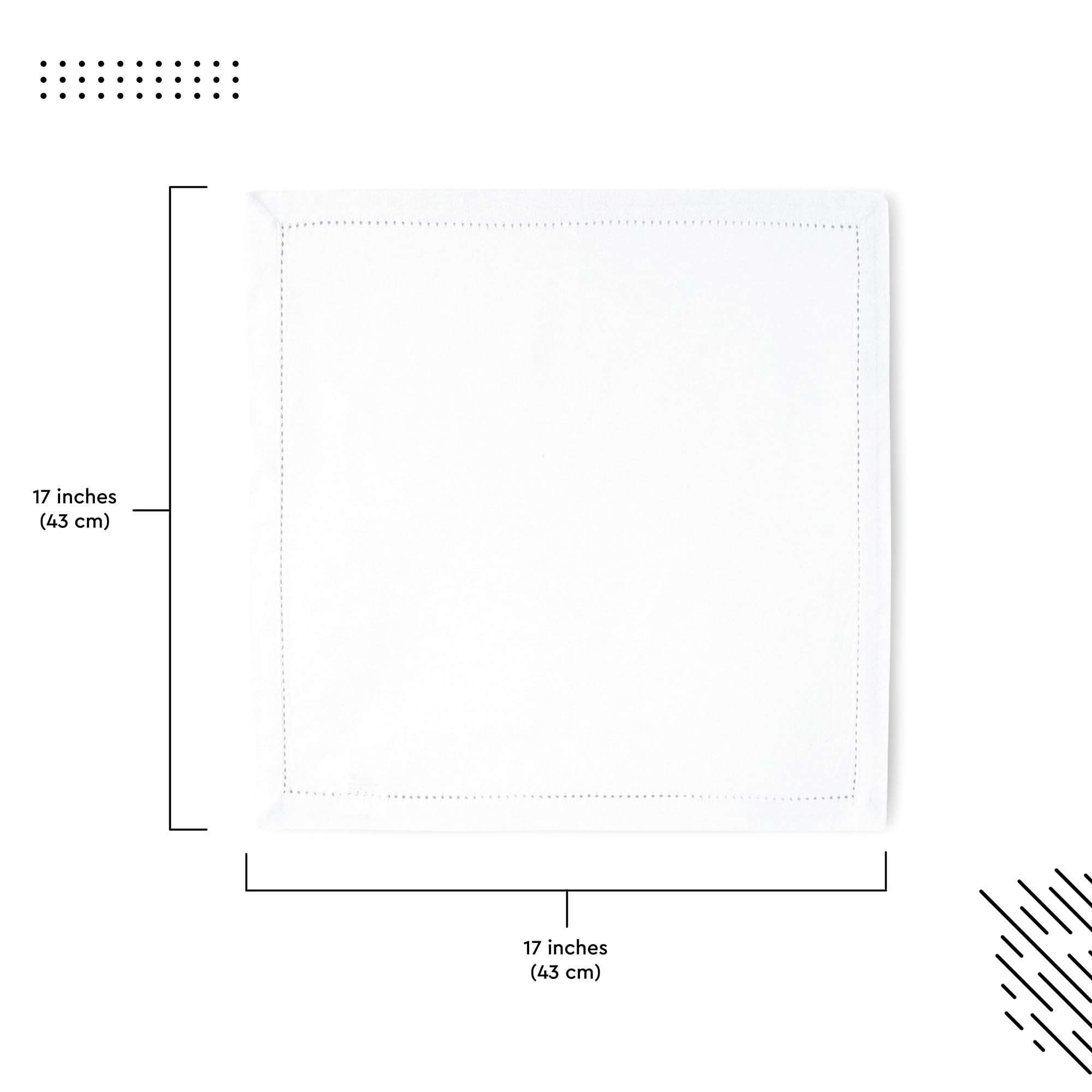 Encasa Xo Cloth Napkins Set Of 4 | Pure Cotton Hemstitched Design | White | Square 17''X17'' | Dining Table Napkins - Machine Wa