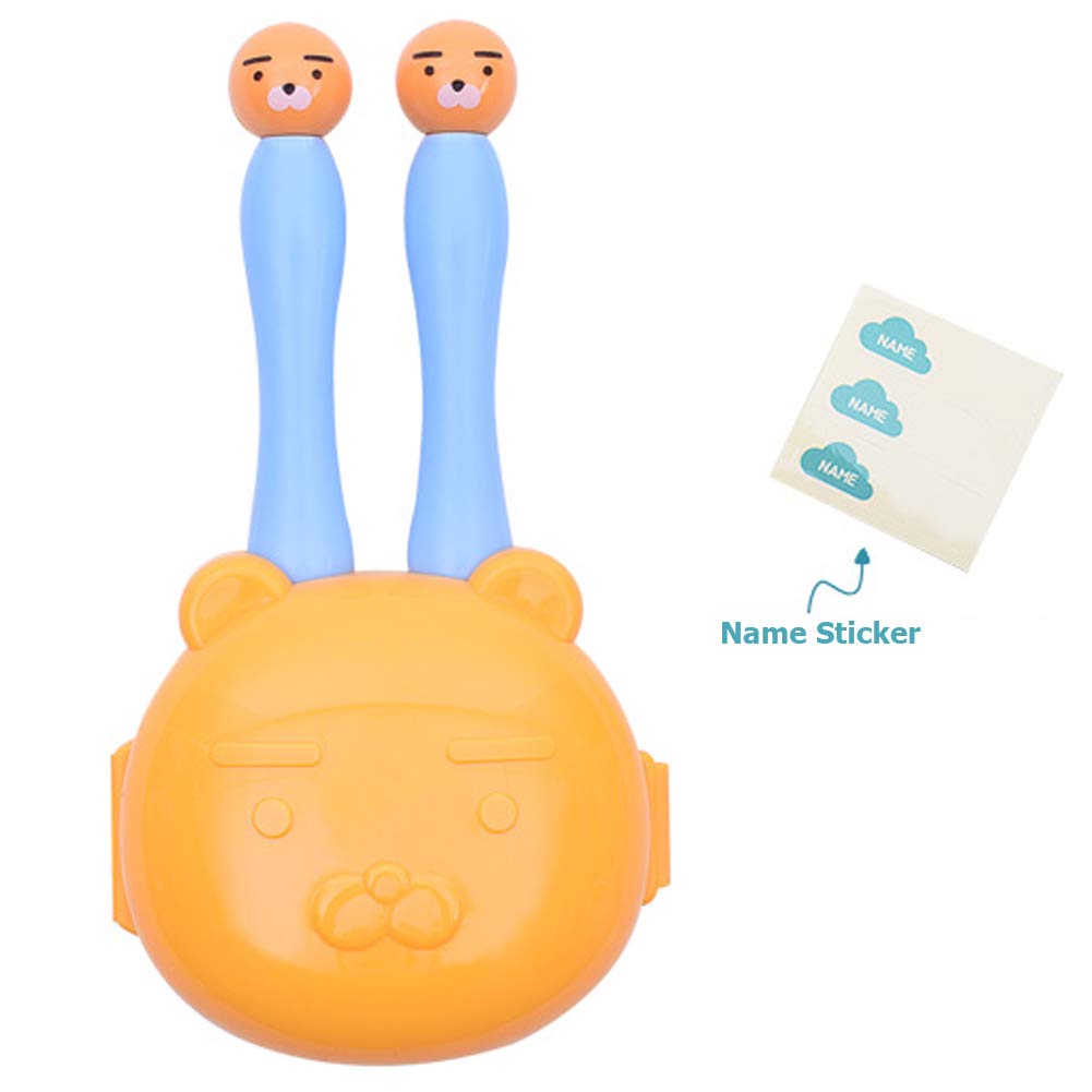Kakao Friends - Cute Chracter Face All-in-one 304 Stainless Steel Spoon Fork Case Tableware Set for Kids, Blue (Ryan)