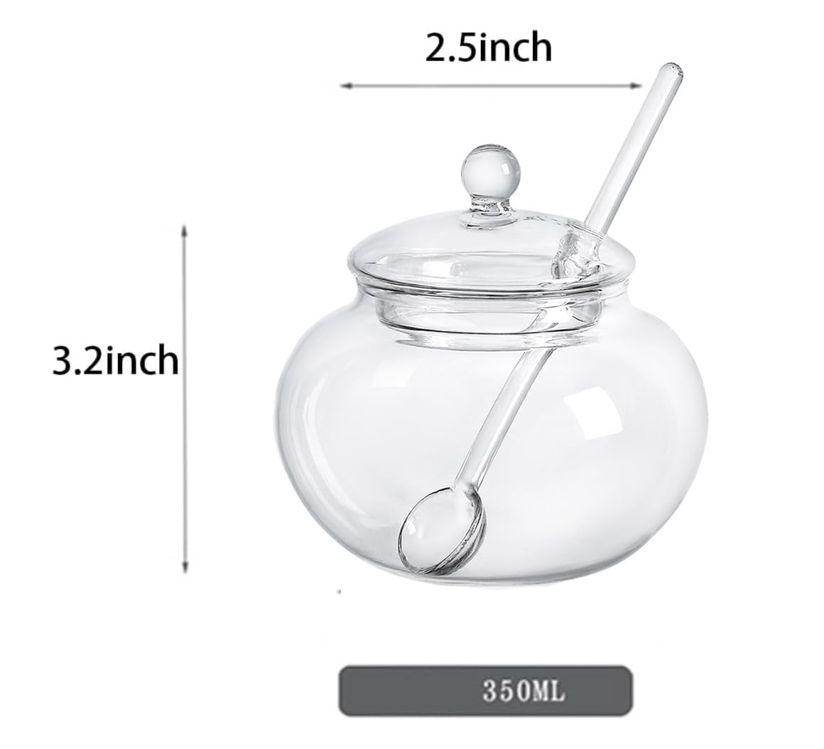 123Arts Clear Glass Sugar Bowl With Lid And Sugar Serving Spoon,8 Ounces