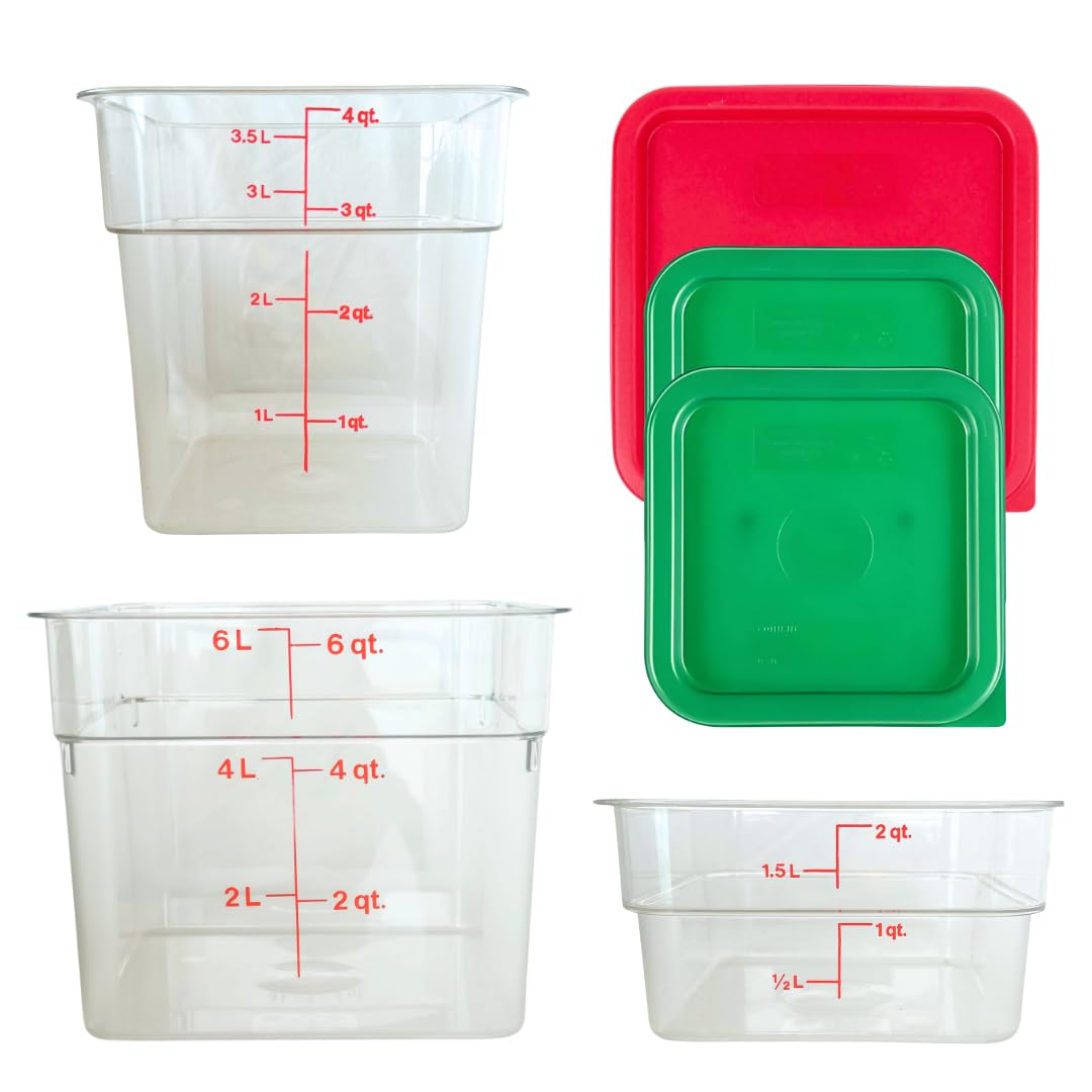 ATREVO Cambro Containers with Lids. Food Storage Clear Polycarbonate 2 qt, 4 qt & 6 qt. (Pack of 3). Made in the USA