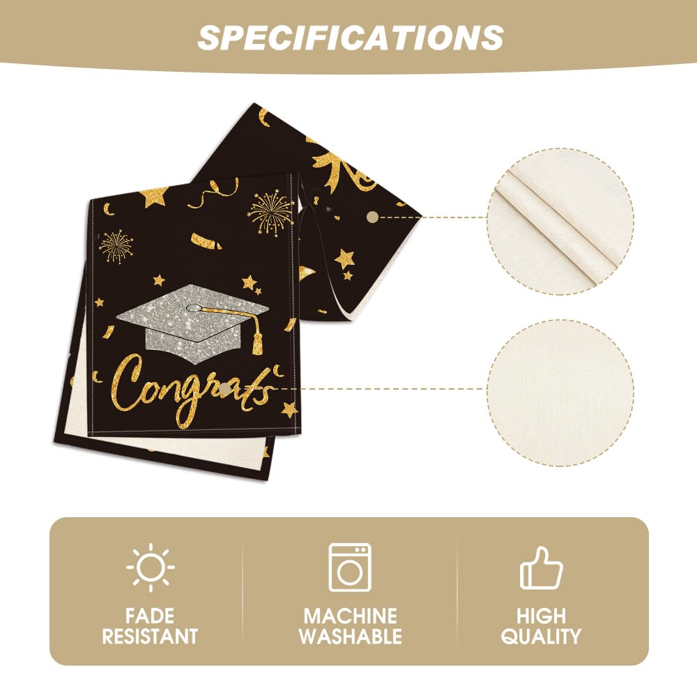 Artoid Mode Congrats Table Runner Diploma Cap, 2025 Graduation Holiday Kitchen Dining Table Runners For Home Party Decor 13 X 72