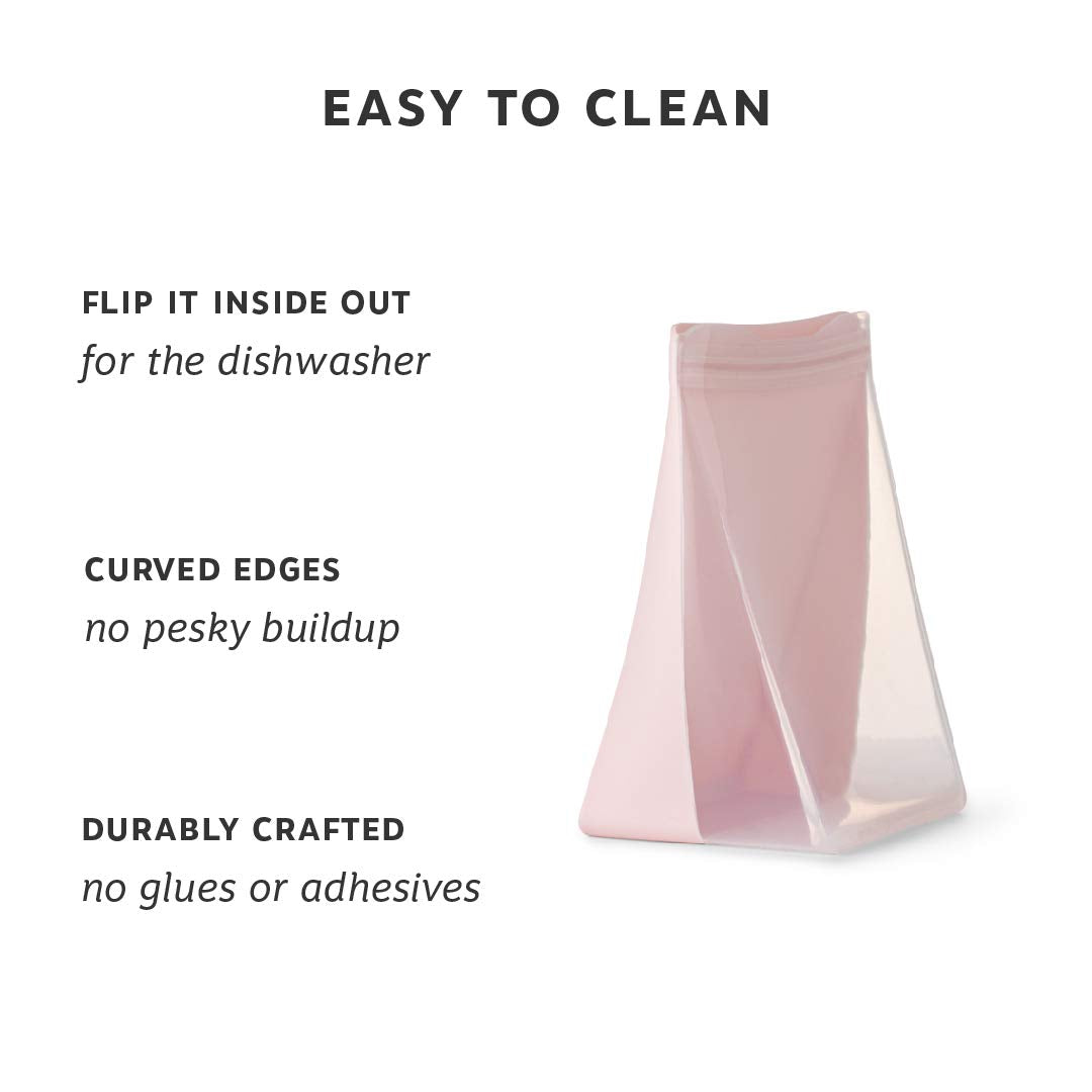 W&P Porter Silicone Reusable Storage Bag, Sandwich (36Oz Stand-Up), Blush, Food Storage Container, Microwave And Dishwasher Safe