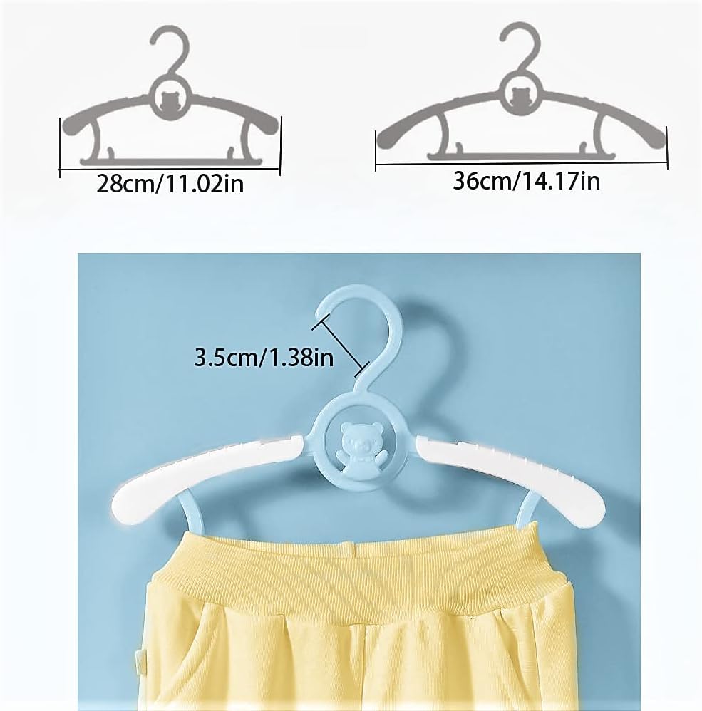 Hgyze Kid Hangers For Closet 50Pcs, Blue Infant Clothes Hanger 11-14'' Adjustable Plastic Baby Coat Hangers With Bear Hook, Non-