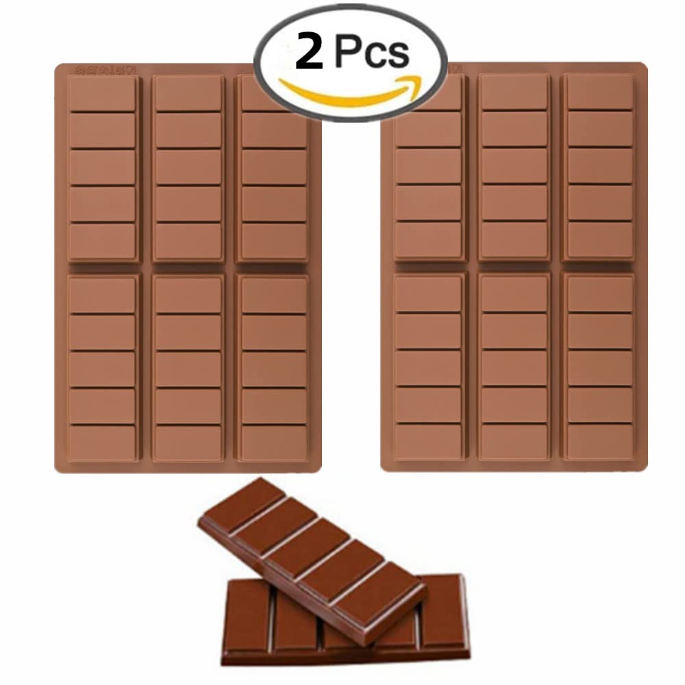 Accfore 2 Pack Chocolate Bar Molds,Rectangle Silicone Break-Apart Protein And Engery Bar Candy Chocolate Molds Wax Melt Candles