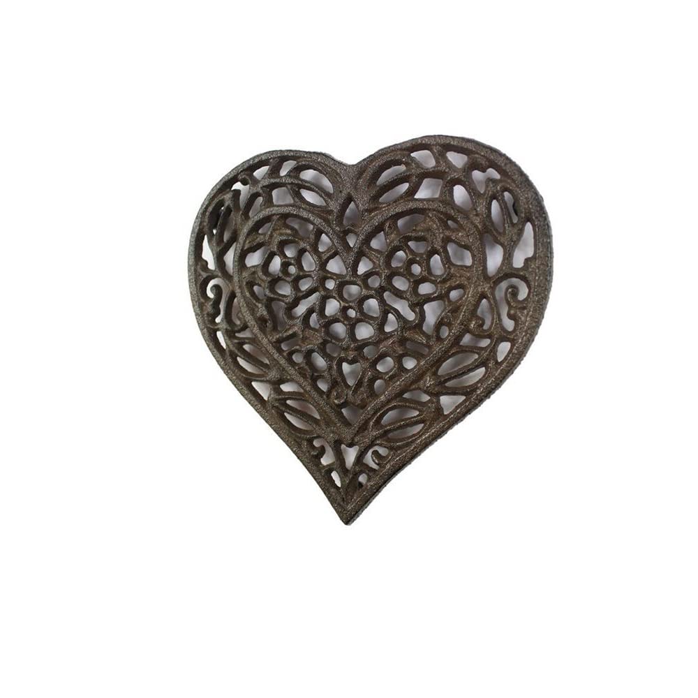 Handcrafted Nautical Decor Cast Iron Heart Shaped Trivet 7'' - Metal Art - Iron Kitchen Trivet