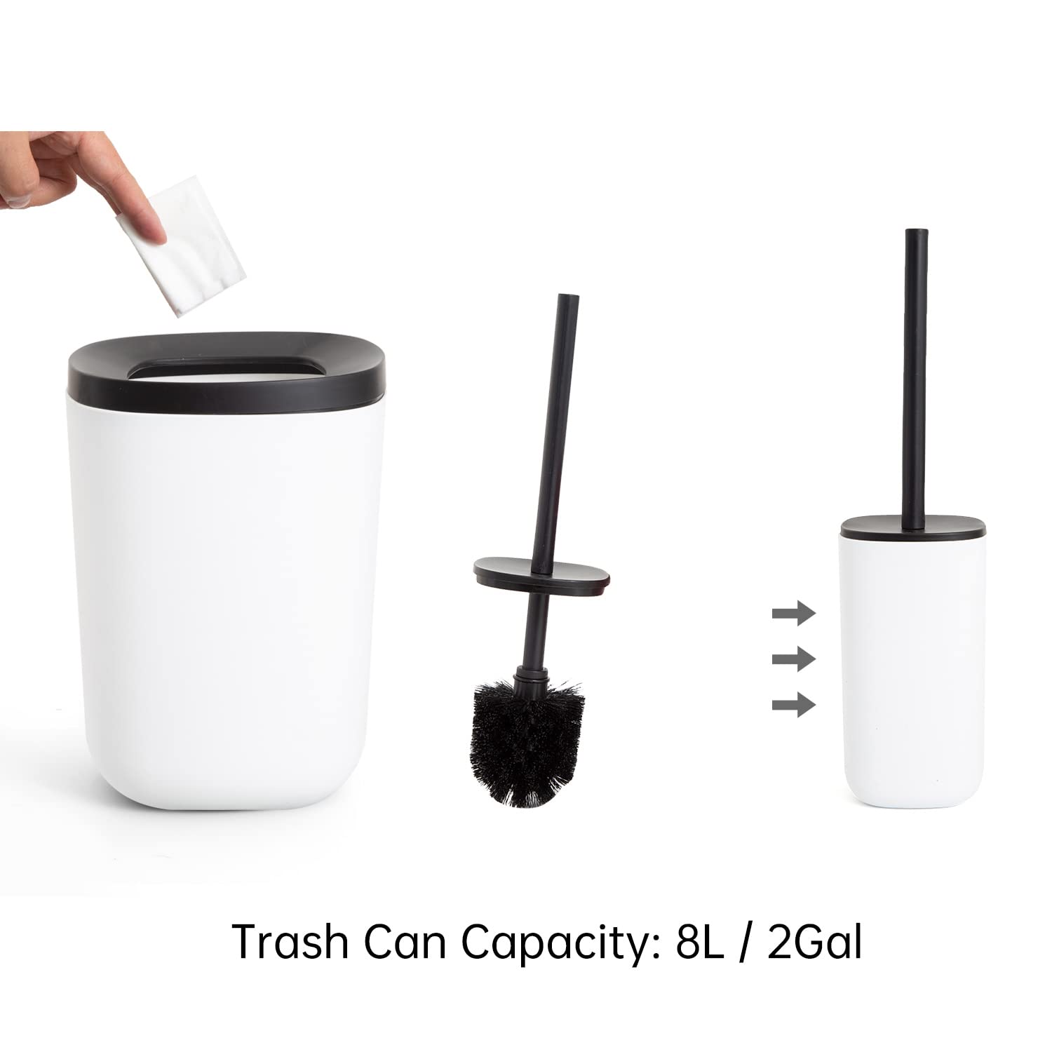 Bathroom Accessories Bath Set of 6 Complete  Toothbrush Holder  Soap Dispenser  Garbage Trash Can  Soap Dish  Toothbrush Cup and Toilet Brush Holder  White