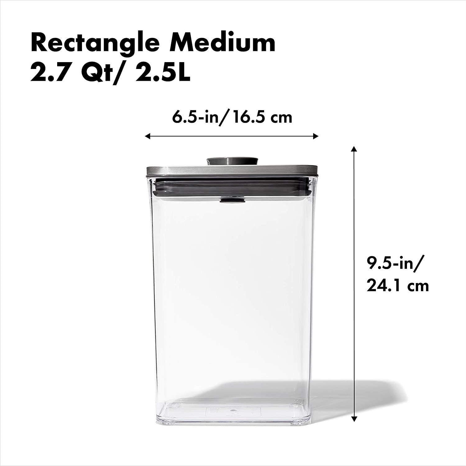 Oxo Steel Pop Container Medium Rectangle - 2.7 Qt For Rice, Pasta And More,Grey