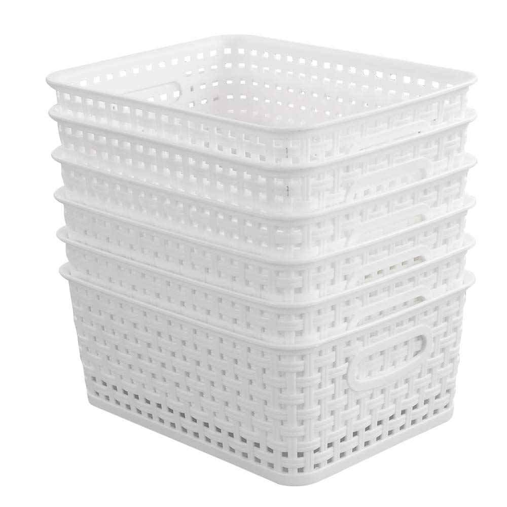 Nicesh 6-Pack White Plastic Small Storage Baskets, 10'' X 7.7'' X 4''