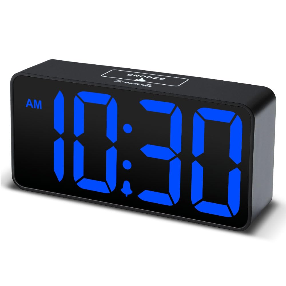 DreamSky Small Digital Alarm Clock for Bedroom, Large Big Numbers Display with Brightness Dimmer, Electric Bedside Desk Clock wi