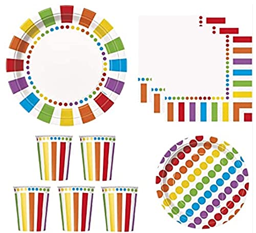 Rainbow Birthday Round Dinner Plates (9'') - 8 Count, Elegant & Vibrant Design, Premium Paper Party Plates For Parties & Events