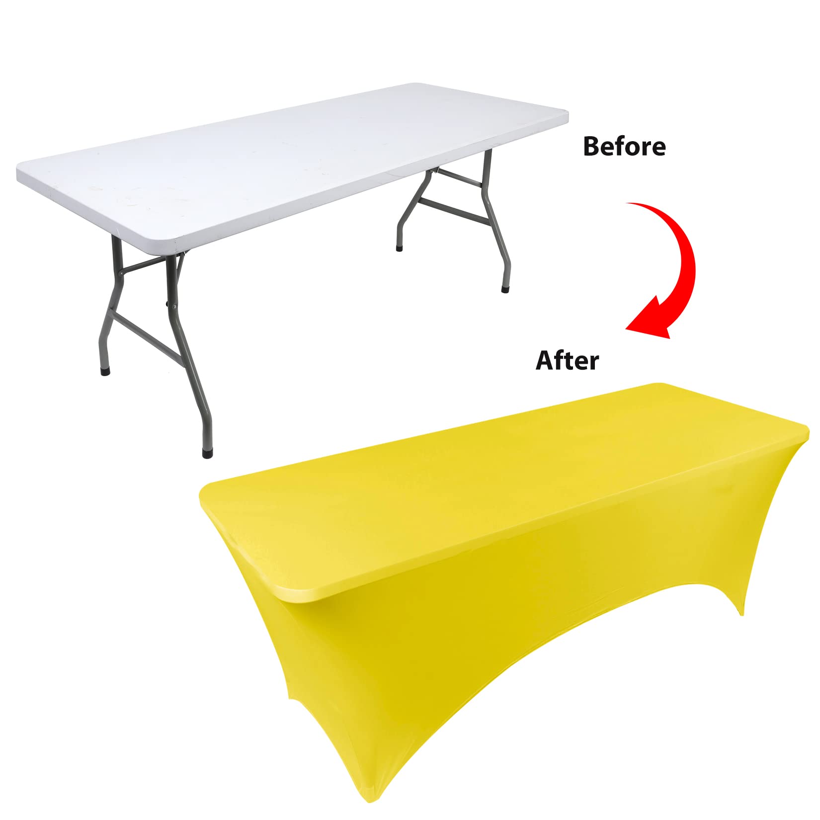 Bddc Table Covers For 6 Foot Tables 2 Pack, Spandex Table Covers 6Ft, Yellow Table Cloths Rectangle 6Ft For Events, Wedding, Ban