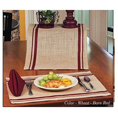 Home Collection By Raghu Barn Red, 14 By 36'' Burlap Stripe Wheat Table Runner, (Tr190017)