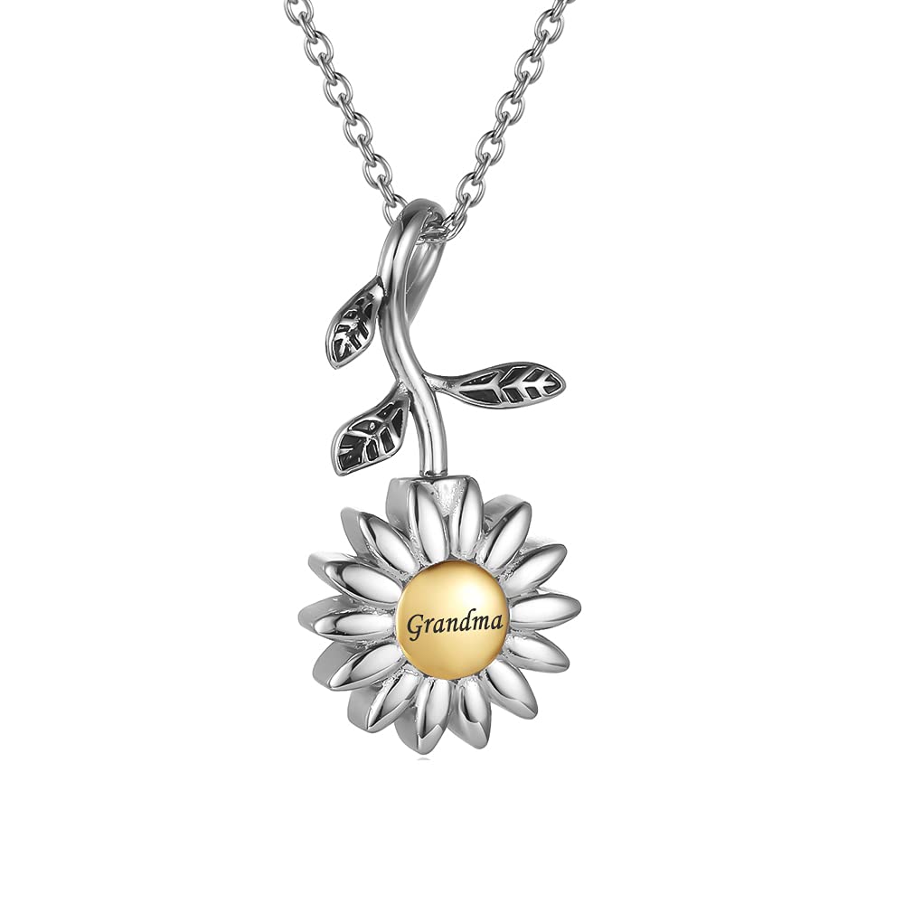 Gisunye Sunflower Cremation Jewelry for Ashes for women Keepsake Stainless Steel Memorial Pendant Cremation Urn Necklace for Hum