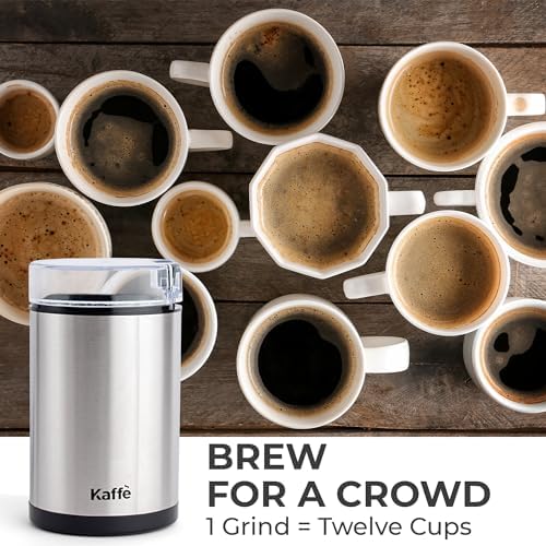 Kaffe One-Touch Coffee Grinder Electric W/Cleaning Brush (3 Oz) - Stainless Steel - Coffee Grinders For Home Use - Up To 12 Cups