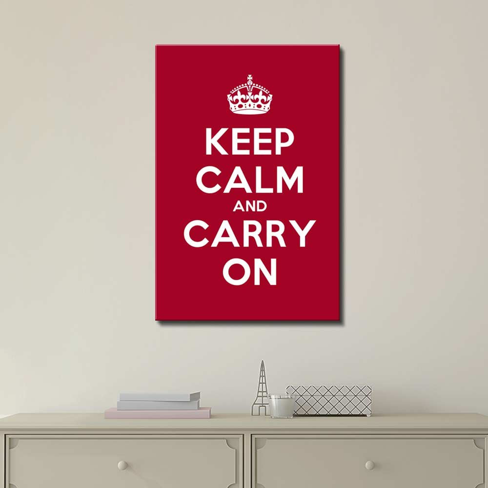 Canvas Wall Art Gallery Wrap Canvas Prints - Keep Calm And Carry On | Stretched Deep Red Canvas Home Art Ready To Hang - 32'' X