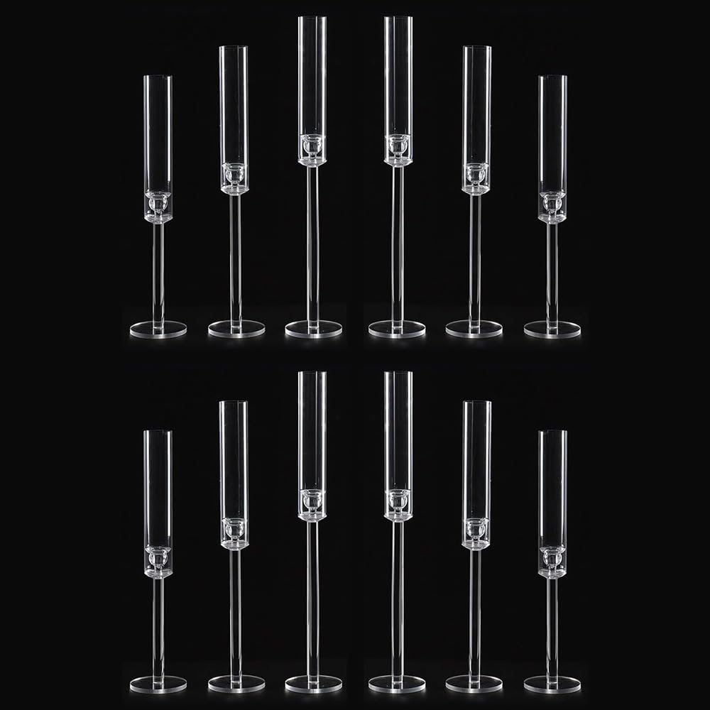 Vincidern 12pcs Taper Candle Holder Acrylic Candlestick Holder Clear Set for Table Centerpiece, Long Candle Stick Candle Stand C