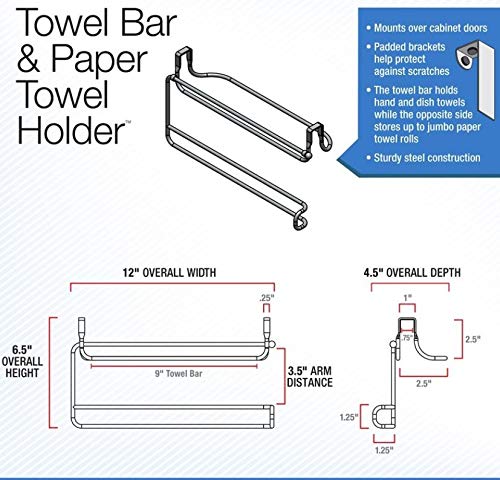 Spectrum Diversified Duo Holder No Installation 2-In-1 Cabinet Paper Dispenser & Towel Bar, Under Sink Storage & Organization, S