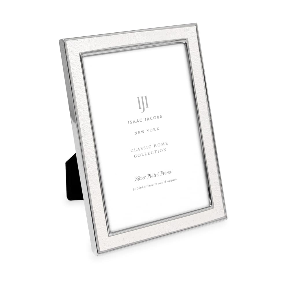 Isaac Jacobs 5x7 White Textured Leather (Vertical & Horizontal) & Silver Metal Picture Frame, with Black Fabric Easel, Wall-Moun