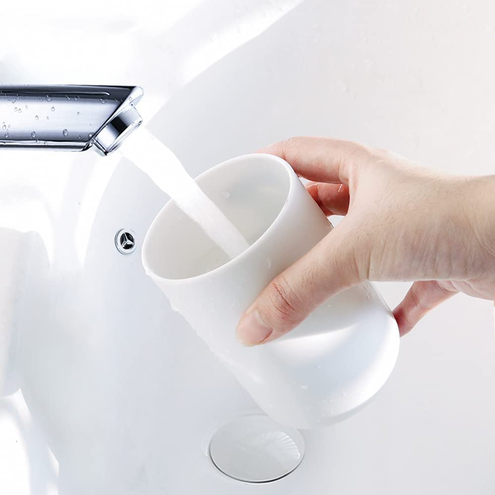 Wongwongcat Bathroom Tumbler, Unbreakable Dishwasher Safe Drink Cup 300Ml, 2 Pieces (White&White)