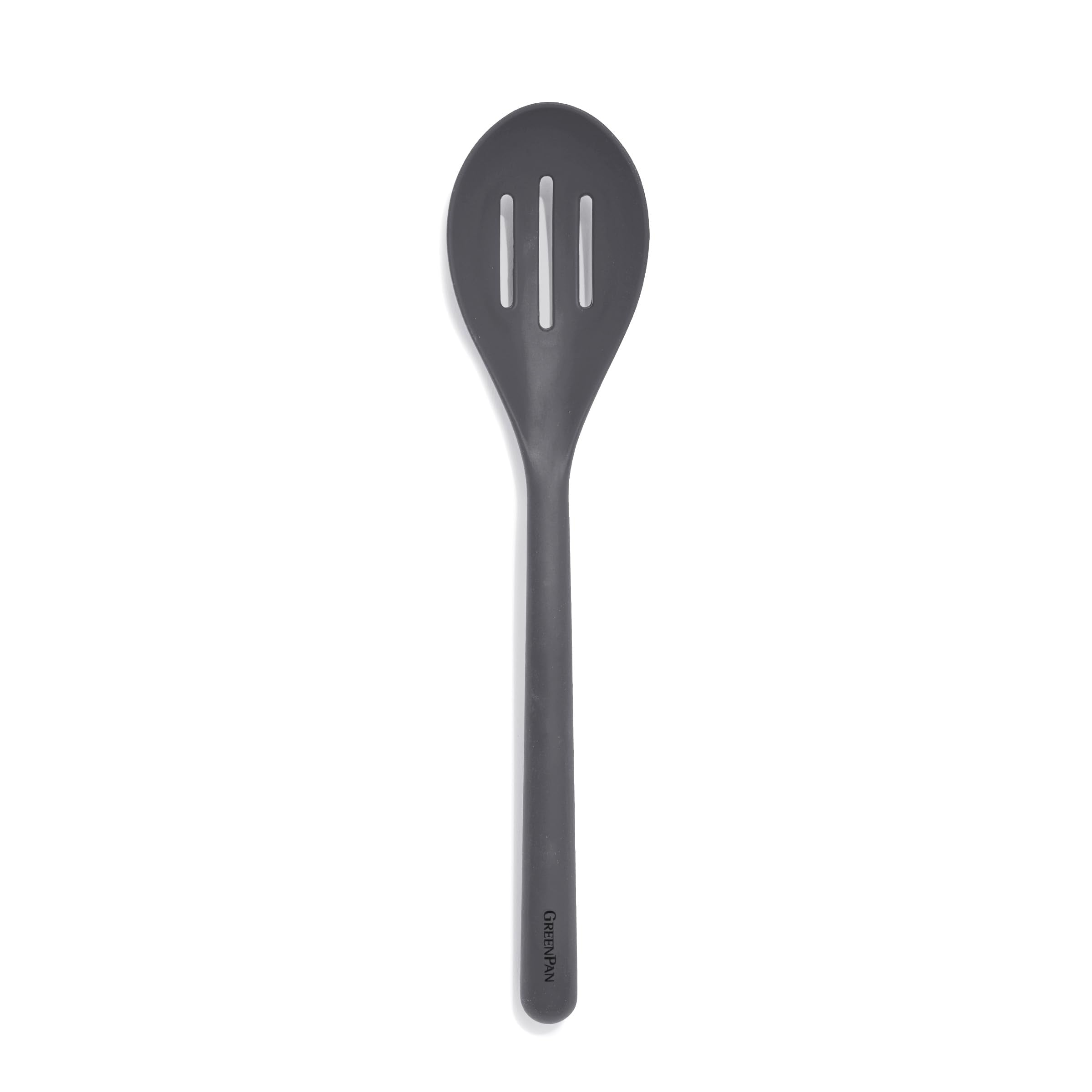 GreenPan Silicone Slotted Spoon, Cooking Kitchen Utensil, Mixing Stirring Serving, Flexible Rubber Nonstick Cookware, Rigid Stee