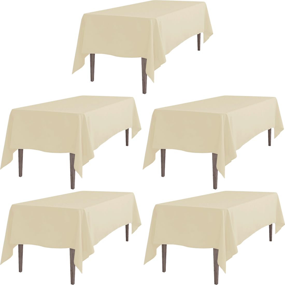 Ltc Linens 5 Pack Beige Rectangular Tablecloths 70 X 120 Inches For 6 Ro 8 Feet Rectangle Banquet Tables With Half-Drop - Stain