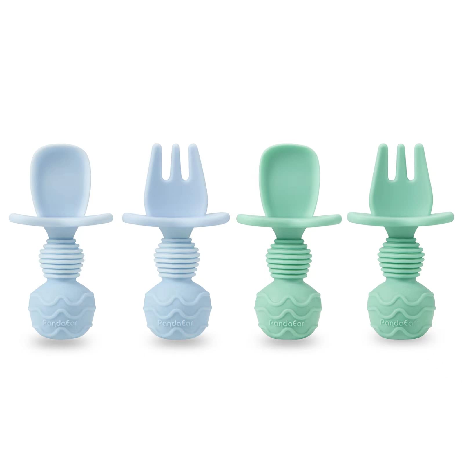 Pandaear 4 Pack Silicone Baby Spoons And Fork Feeding Set- Anti-Choke First Self Feeding Utensils For Baby Led Weaning Ages 3 Mo