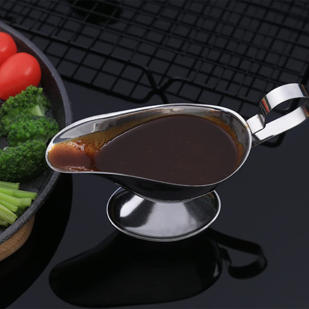 Stainless Steel Gravy Boat Roasting Sauce Dish Dispenser With Tray For Sauces For Thick Sauces Salad Dressings For Home Cafe Res