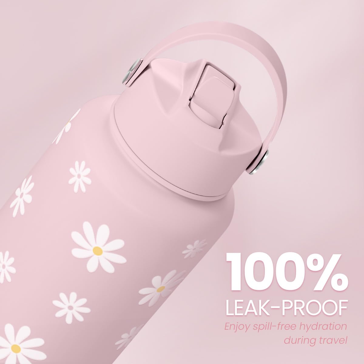 SANDJEST Daisy Water Bottle Stainless Steel 32oz Insulated with Lid, Flower Water Bottles Gifts for Women Girls Friends Teens Bi