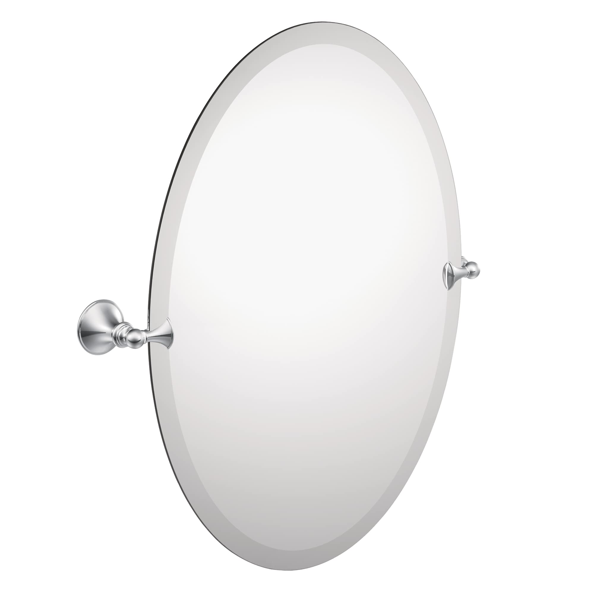 Moen Glenshire Chrome 26 x 22-Inch Frameless Pivoting Bathroom Mirror, Wall Mounted Oval Tilting Mirror for Bath, Vanity, DN2692