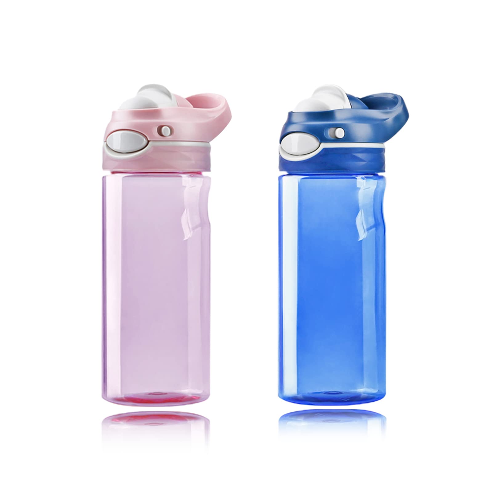 DEARART 2-Pack Blue Water Bottle and Pink Water Bottle, 20oz Capacity Small Clear Bottle No Straw BPA FREE Leakproof Wide Mouth,