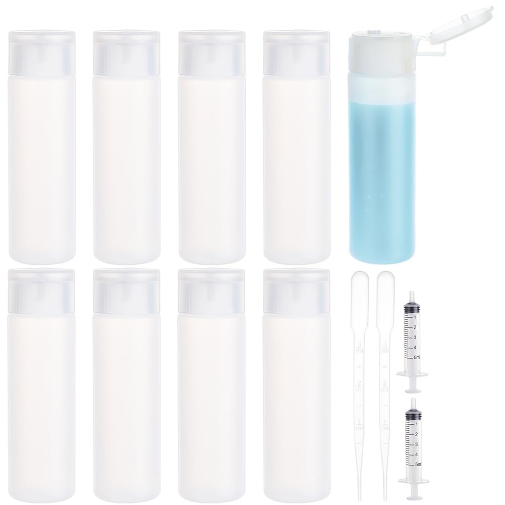 Benecreat 8 Pack 50Ml 1.7Oz Travel Squeezable Bottles Clear Plastic Sample Flip Cap Bottle Refillable Travel Containers For Make