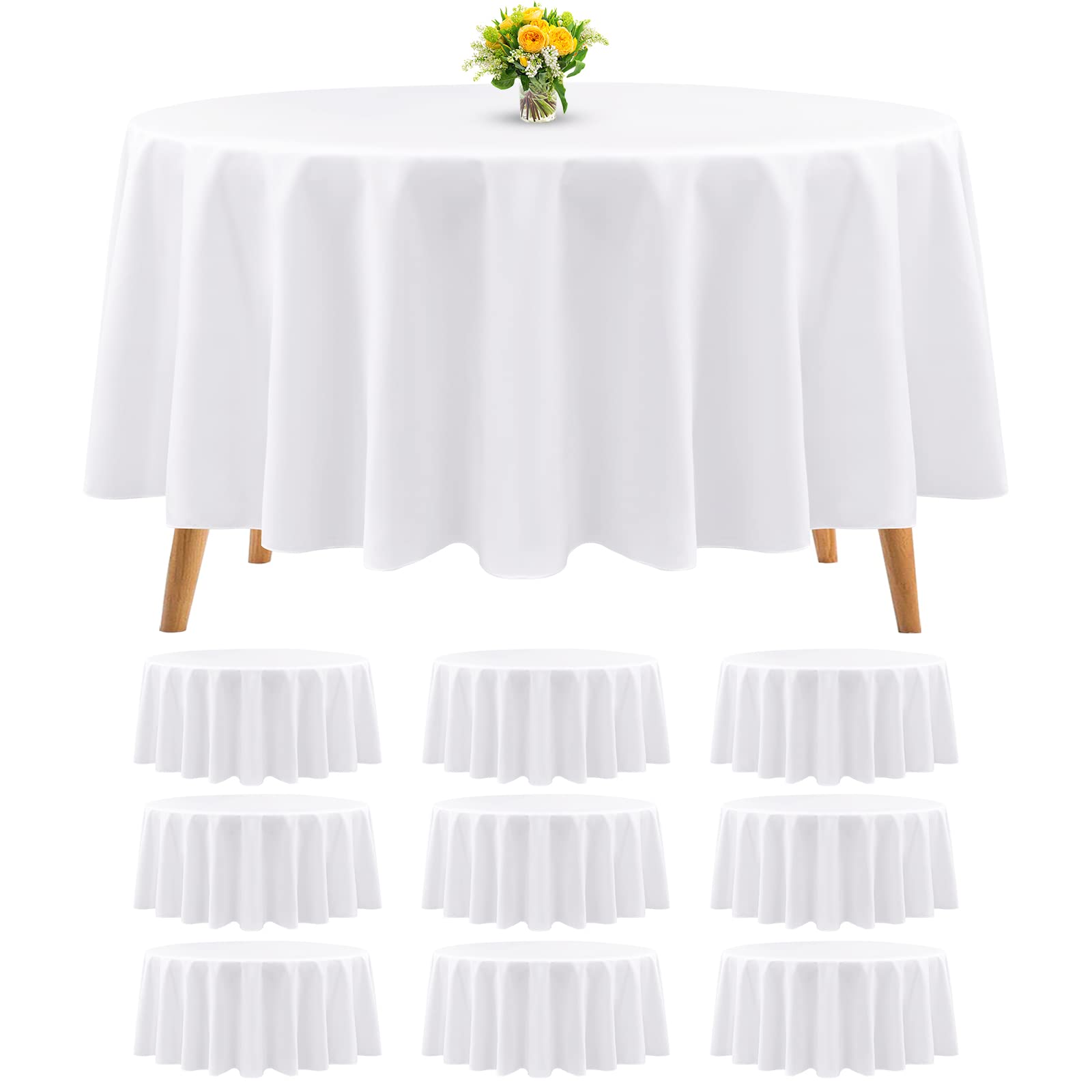10 Packs Premium Round Tablecloth 90 Inch White Polyester Table Cloth Bulk Washable Polyester Fabric Tablecloths Table Cover For