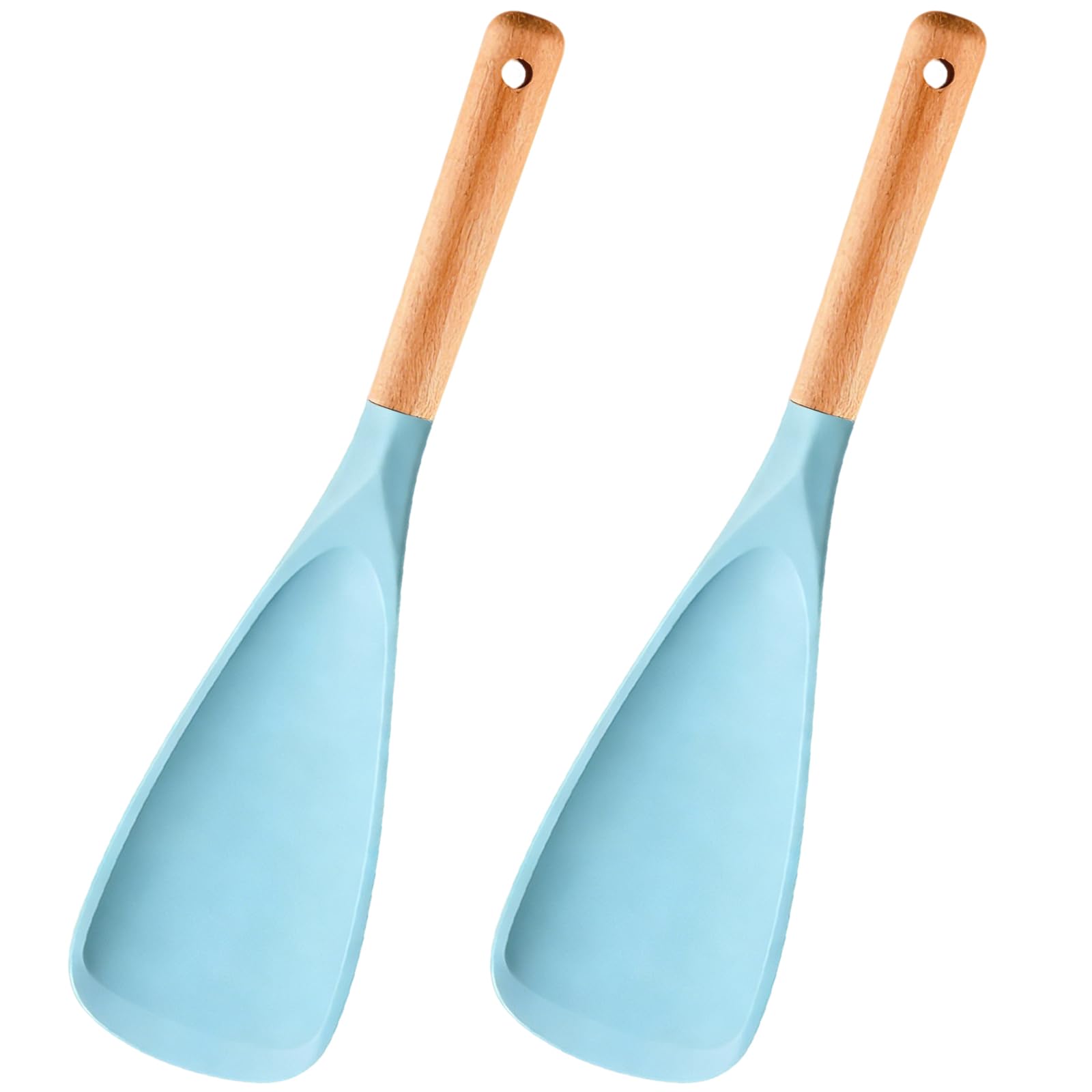 2 Pcs Wooden Handle Silicone Cooking Spoon Set for Nonstick Cookware Cooking, Baking, Stirring ,BPAFree HeatResistant Spatula 