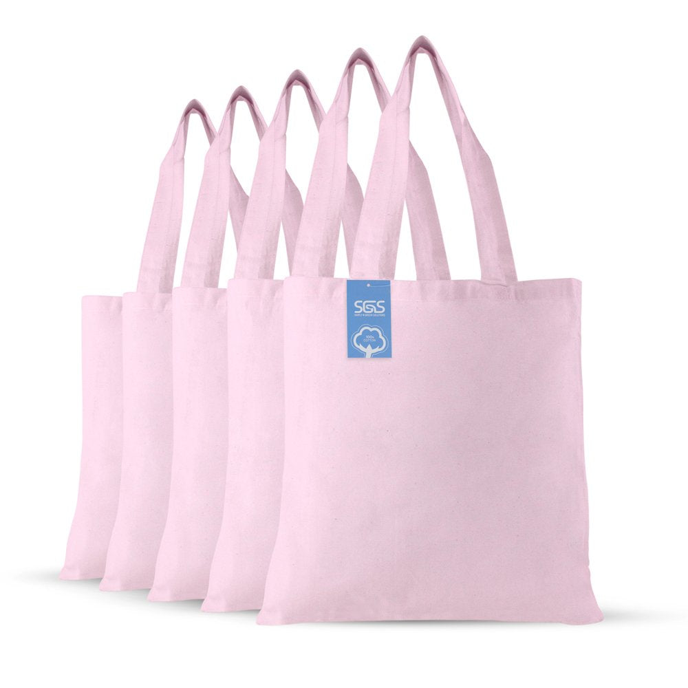 Simply Green Solutions Reusable Cotton Cloth Grocery Craft Bag, 15 X 16 Reusable Tote With Handle, Pack Of 5, Light Pink