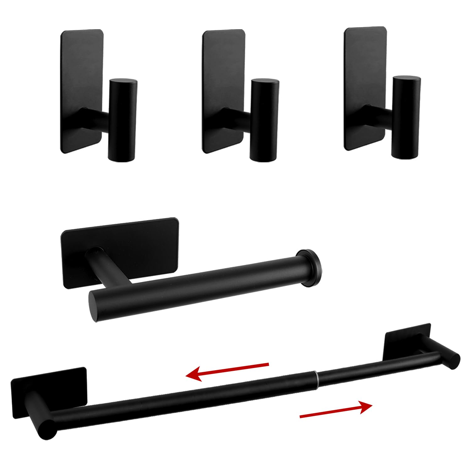 Vanloory 5 Pcs Self Adhesive Bathroom Hardware Set, Stainless Steel Towel Rack Set Include Adjustable 24In Bath Towel Bar+Toilet