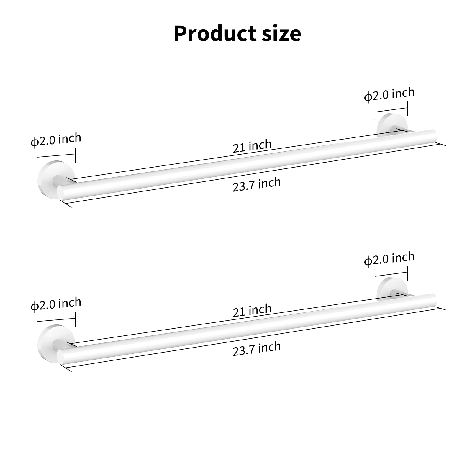 Cilee 2 Pieces White Bathroom Towel Bar  24 Inch Double Towel Racks Bathroom Towel Holder Towel Hanger for Bathroom Stainless Steel Wall Mount