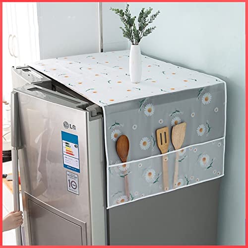 Wolpin 1Pc Fridge Cover For Top With 6 Utility Pockets Designer Daisy Prints Waterproof