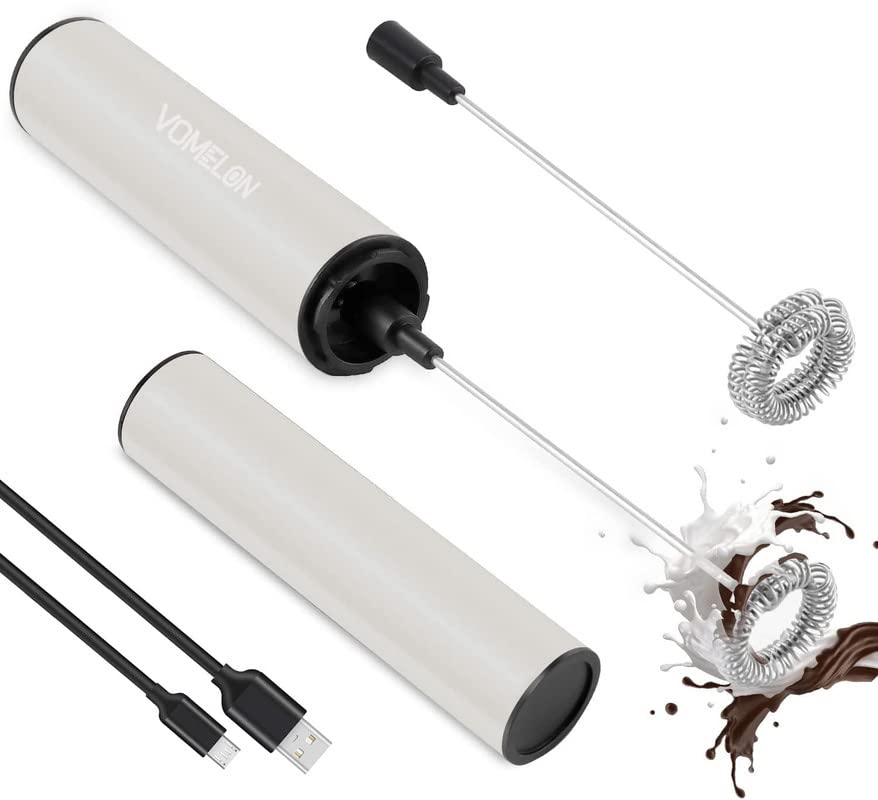 Vomelon Milk Frother, Rechargeable Battery Operated Frother For Coffee,Portable Drink Mixer With 2 Stainless Steel Whisk Heads,M