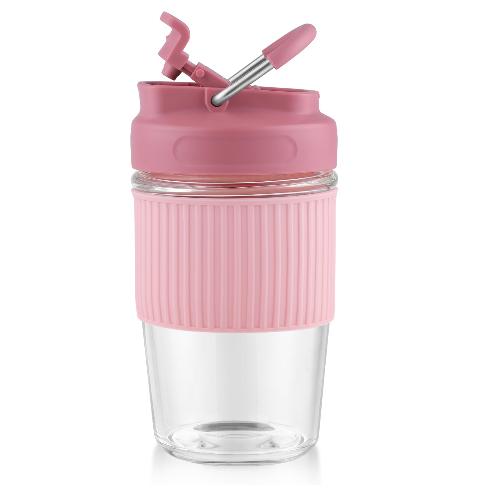 Sivaphe Reusable Glass Ice Hot Coffee Cup 16 oz, Portable Travel Mug with SpillProof Lid and Thermal Sleeve for Home Office Pin