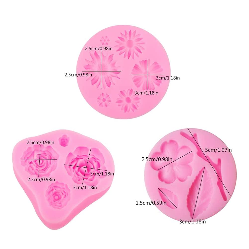 Vpqnee 7 Pieces Flower Fondant Mold Set, Mini Flowers Silicone Chocolate Candy Molds For Cake, Cupcake Decorating, Cake Pops, Po
