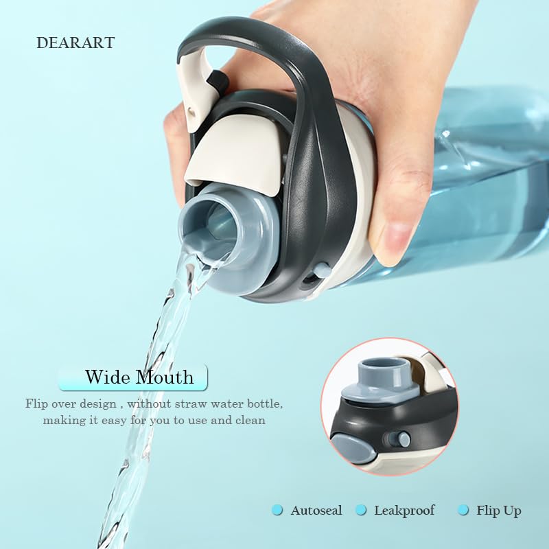 DEARART 16oz Grey Water Bottle Without Straw  Small Water Bottles BPA FREE Leakproof  Wide Mouth Bottle Has Handle Easy Carried  Suit School  Sports  Office  Travel etc.