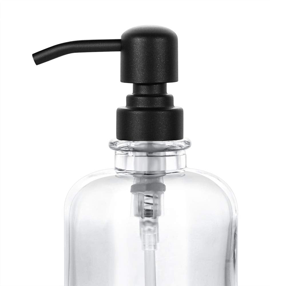Thick Clear Glass Jar Hand Soap Dispenser Bathroom With Matte Black Stainless Steel Pump, 12Ounce Clear Boston Round Bottle Disp