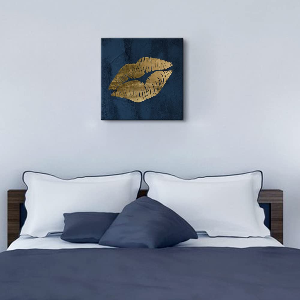 7Canvas Navy Blue And Gold Wall Decor Fashion Lip Canvas Wall Art Glam Lip Poster Sexy Painting Designer Picture For Bedroom Bat