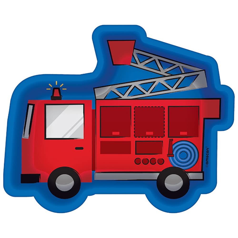First Responders Fire Truck-Shaped Plates, 7'' (Pack Of 8) - Unique & Adorable Tableware, Perfect For Kids Parties & Celebration