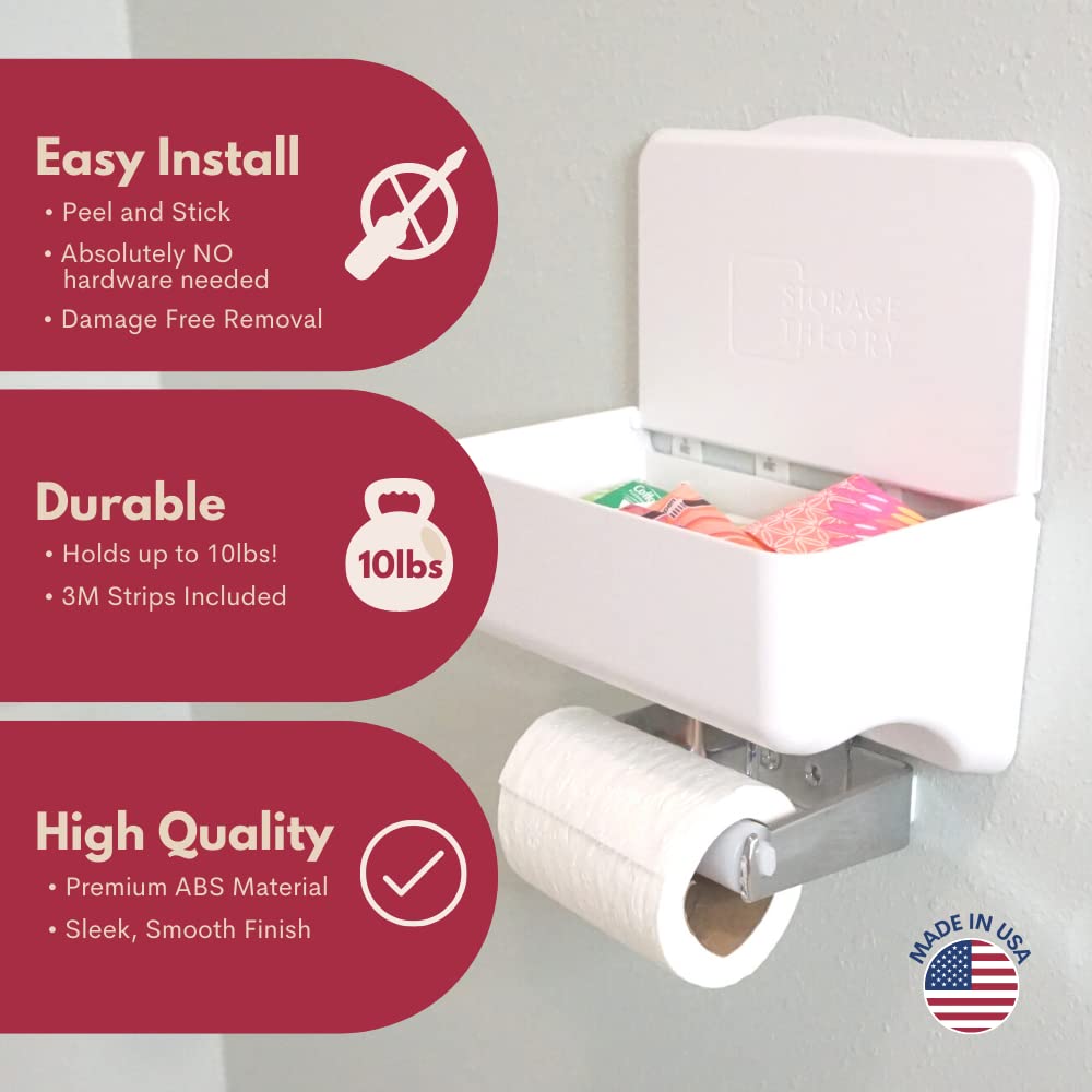 Storage Theory Bathroom Wipes Holder Dispenser With Shelf - Restroom Organizer & Toilet Wipe Holder For Bathroom Must Haves - To
