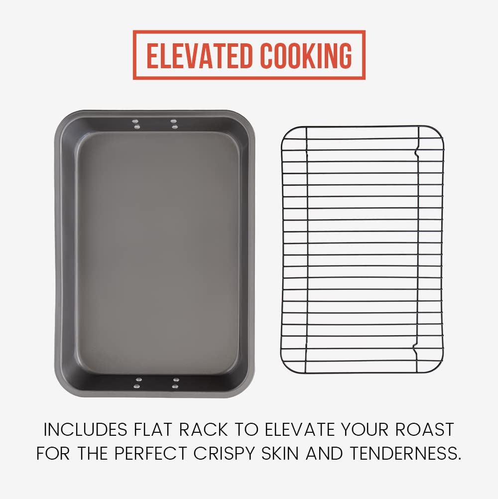 Chef Pomodoro Nonstick Carbon Steel Large Roasting Pan With Rack, Turkey Roasting Pans For Oven, Roaster Pan With Flat Rack, Tur